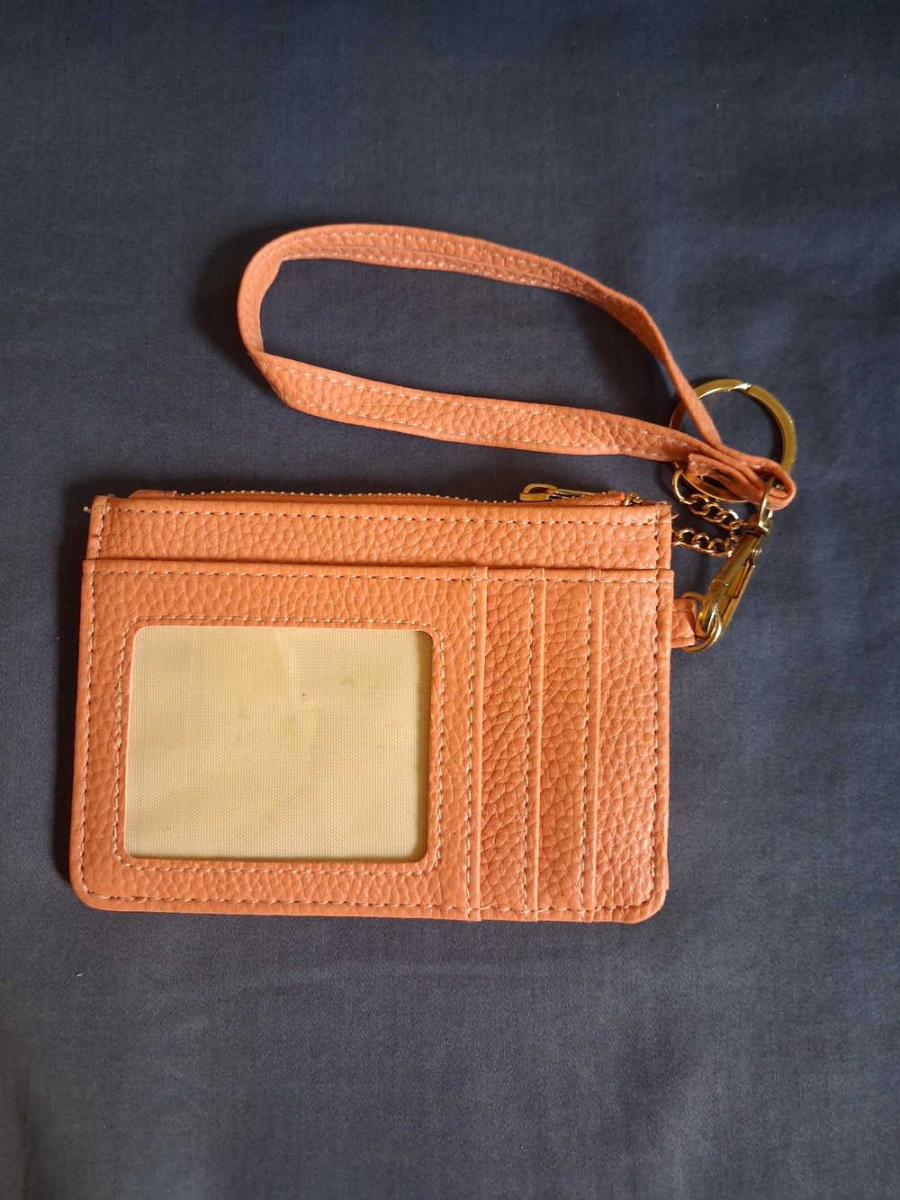 Peach Textured Wristlet Card Holder with ID Window and Zipper Pocket